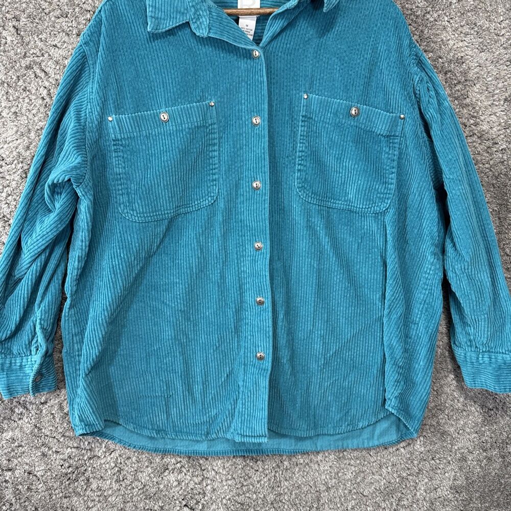 Vintage Teal Corduroy Women’s Shirt Button Up Collared Shacket 1X 90s Classic - Picture 3 of 8